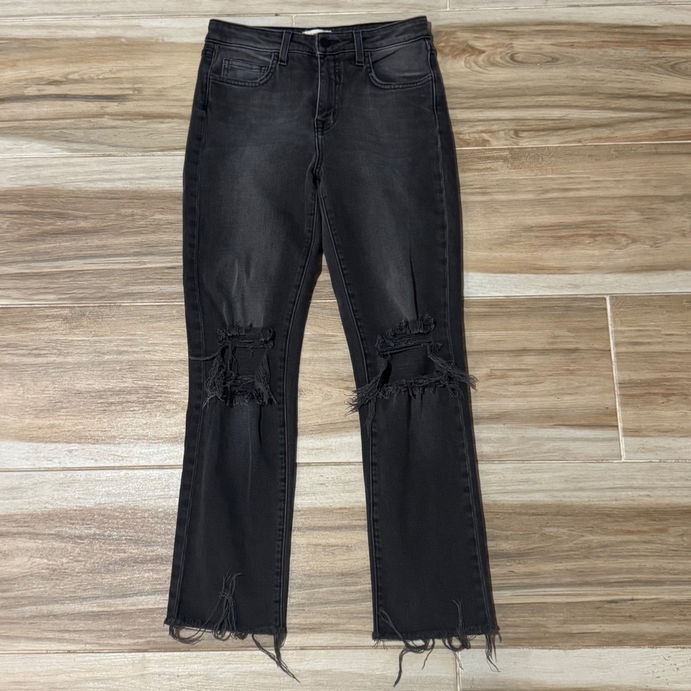L'AGENCE Audrina High Rise Straight Jeans Vintage Black Worn Distressed Size 26